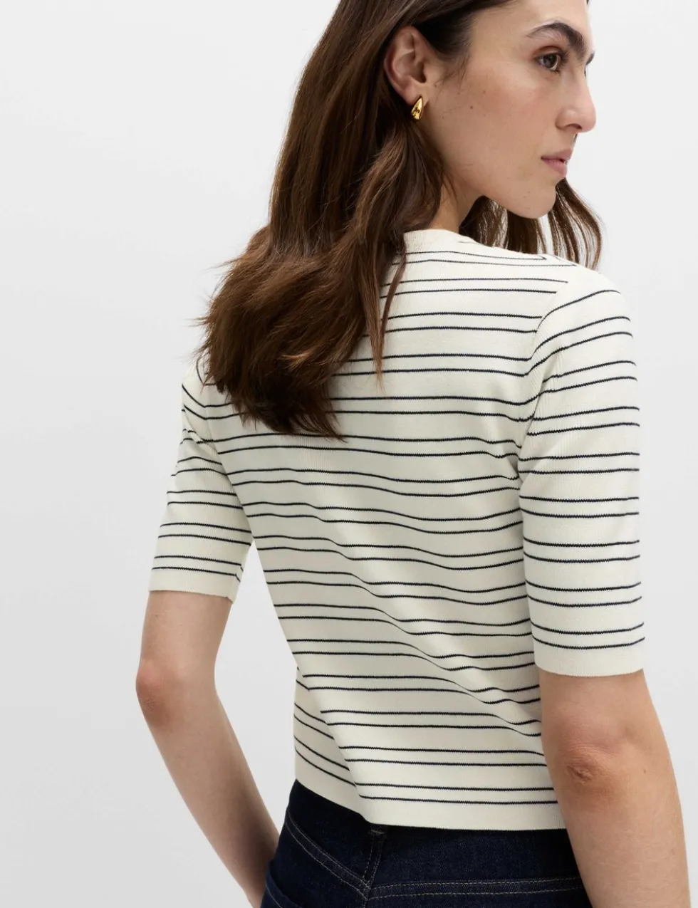 Striped Crew Neck Cropped Cardigan