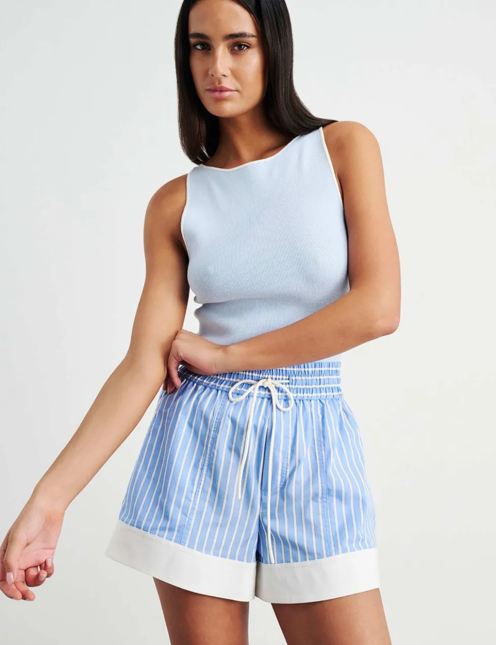 Striped Drawstring Shorts with Lyocell