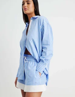 Striped Drawstring Shorts with Lyocell