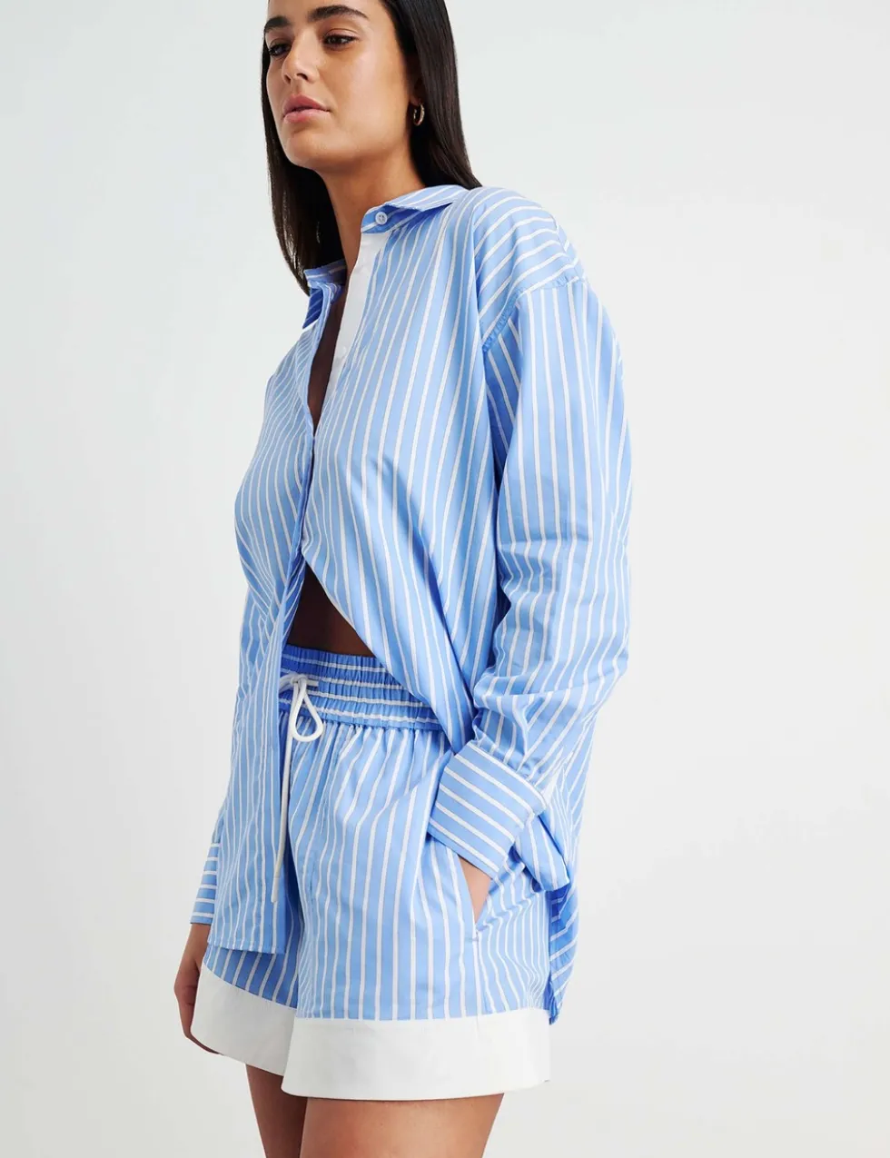 Striped Drawstring Shorts with Lyocell