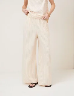 Striped Elasticated Waist Wide Leg Trousers