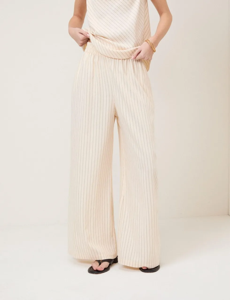 Striped Elasticated Waist Wide Leg Trousers