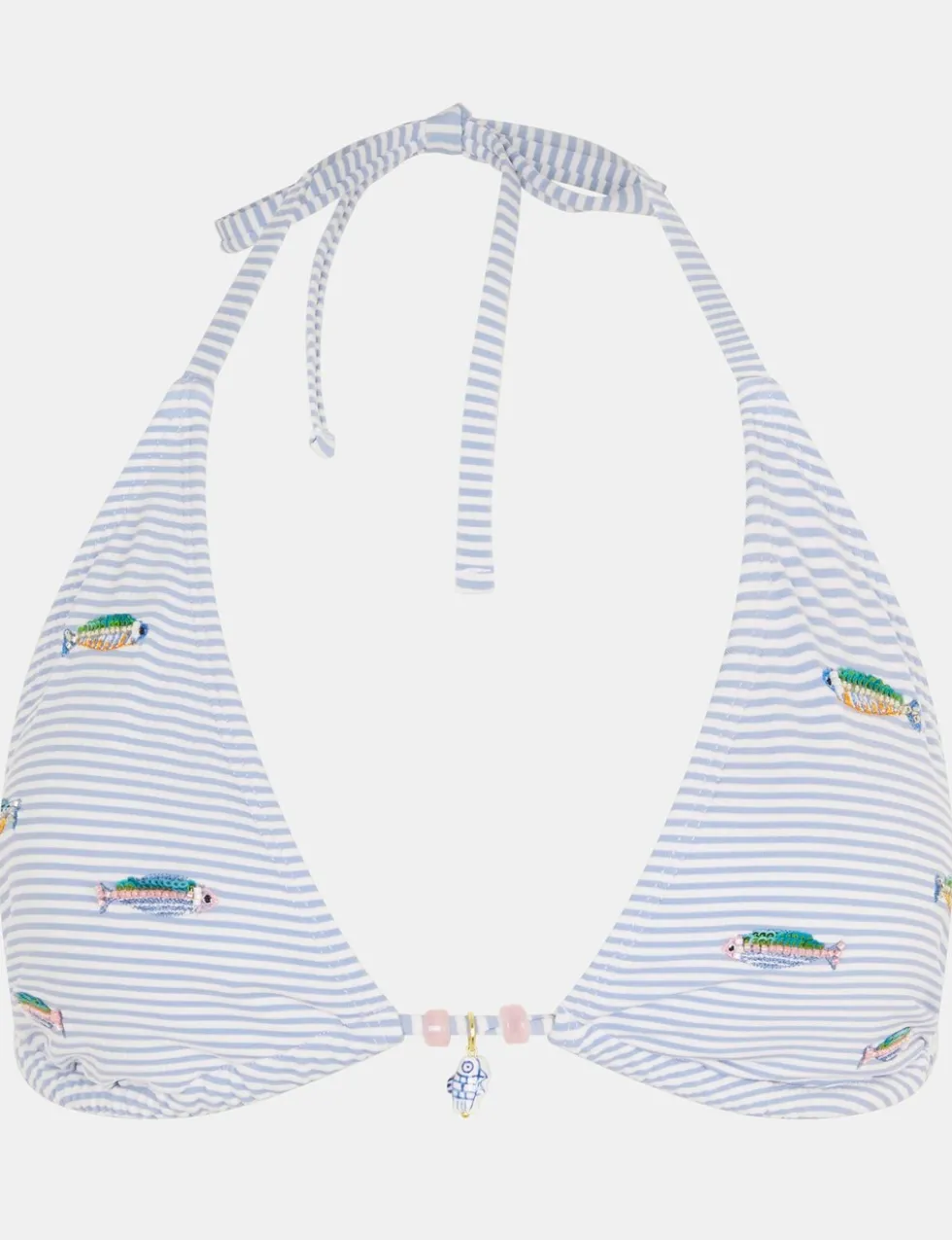 Striped Embroidered Triangle Bikini Top