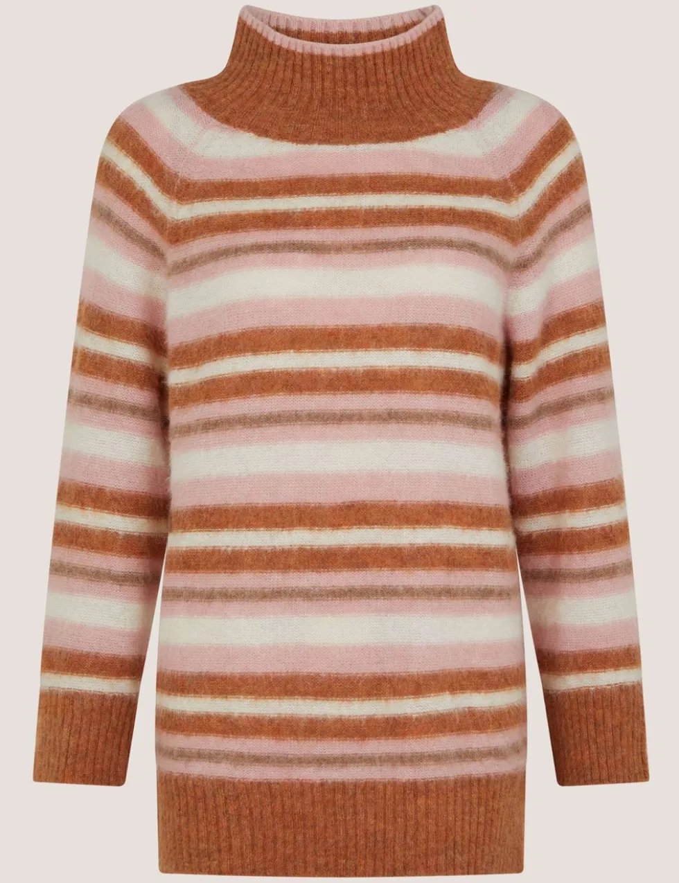 Striped Funnel Neck Longline Jumper with Wool