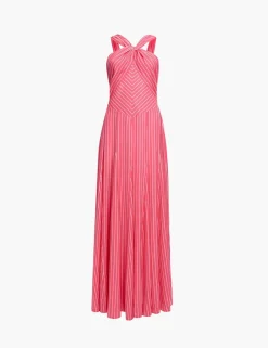 Striped Halter Neck Midi Skater Dress
