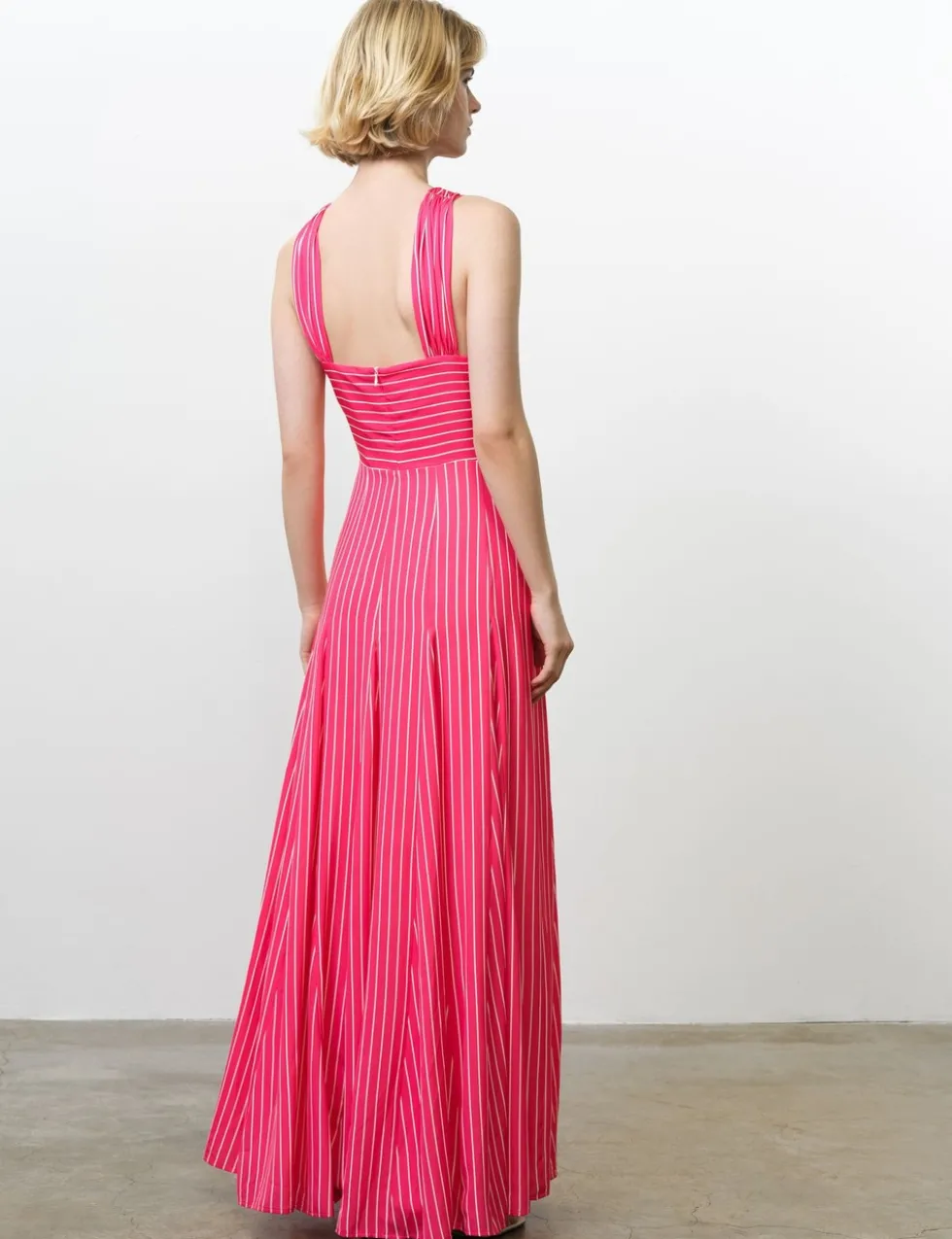 Striped Halter Neck Midi Skater Dress