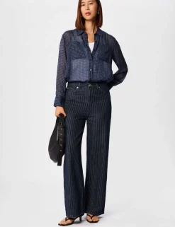 Striped High Waisted Straight Leg Jeans