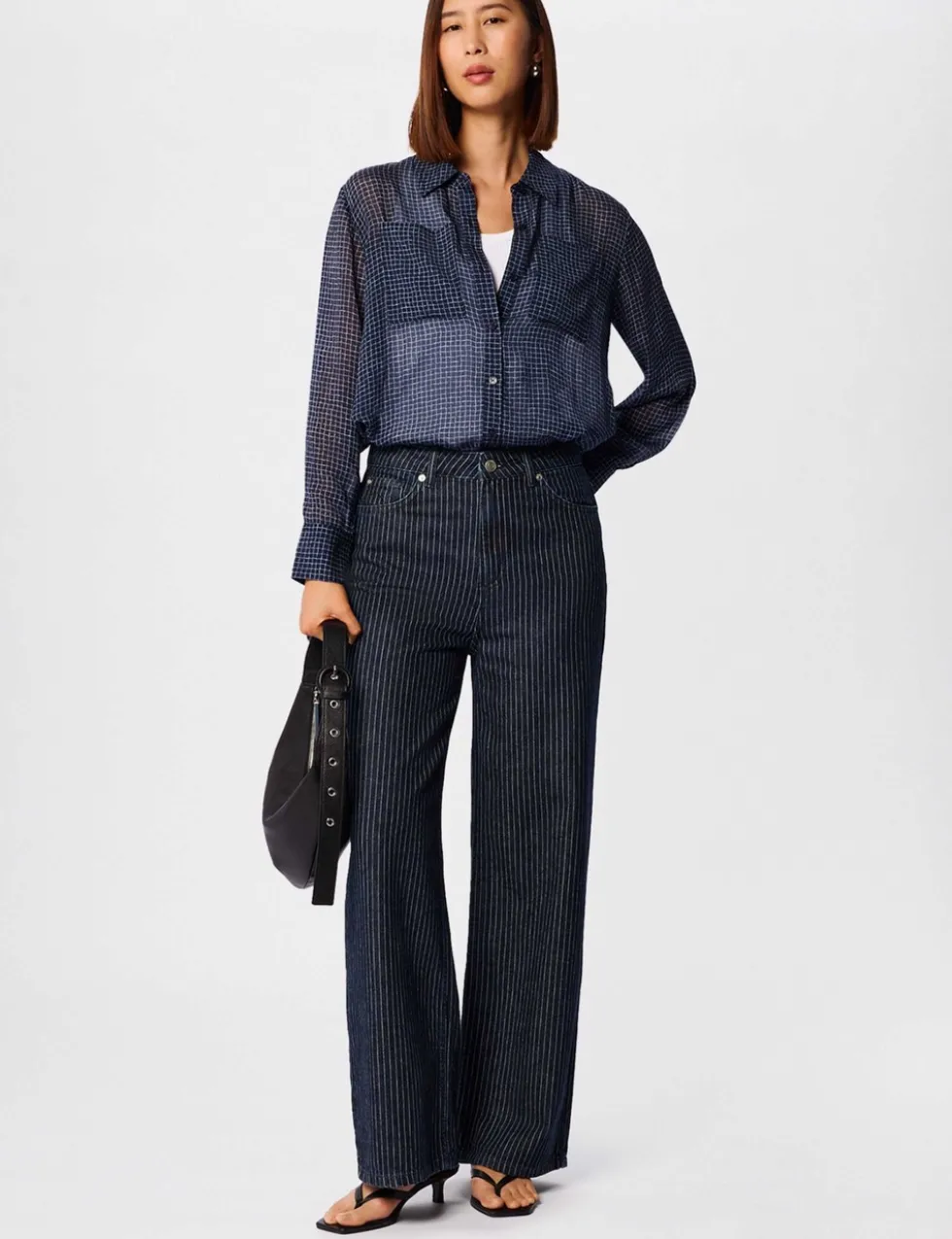 Striped High Waisted Straight Leg Jeans