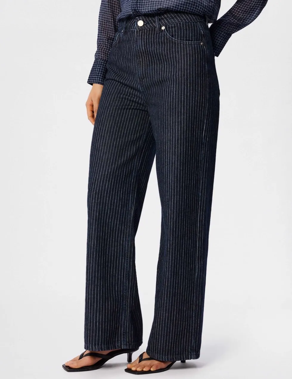 Striped High Waisted Straight Leg Jeans