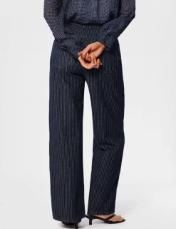 Striped High Waisted Straight Leg Jeans