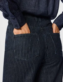 Striped High Waisted Straight Leg Jeans