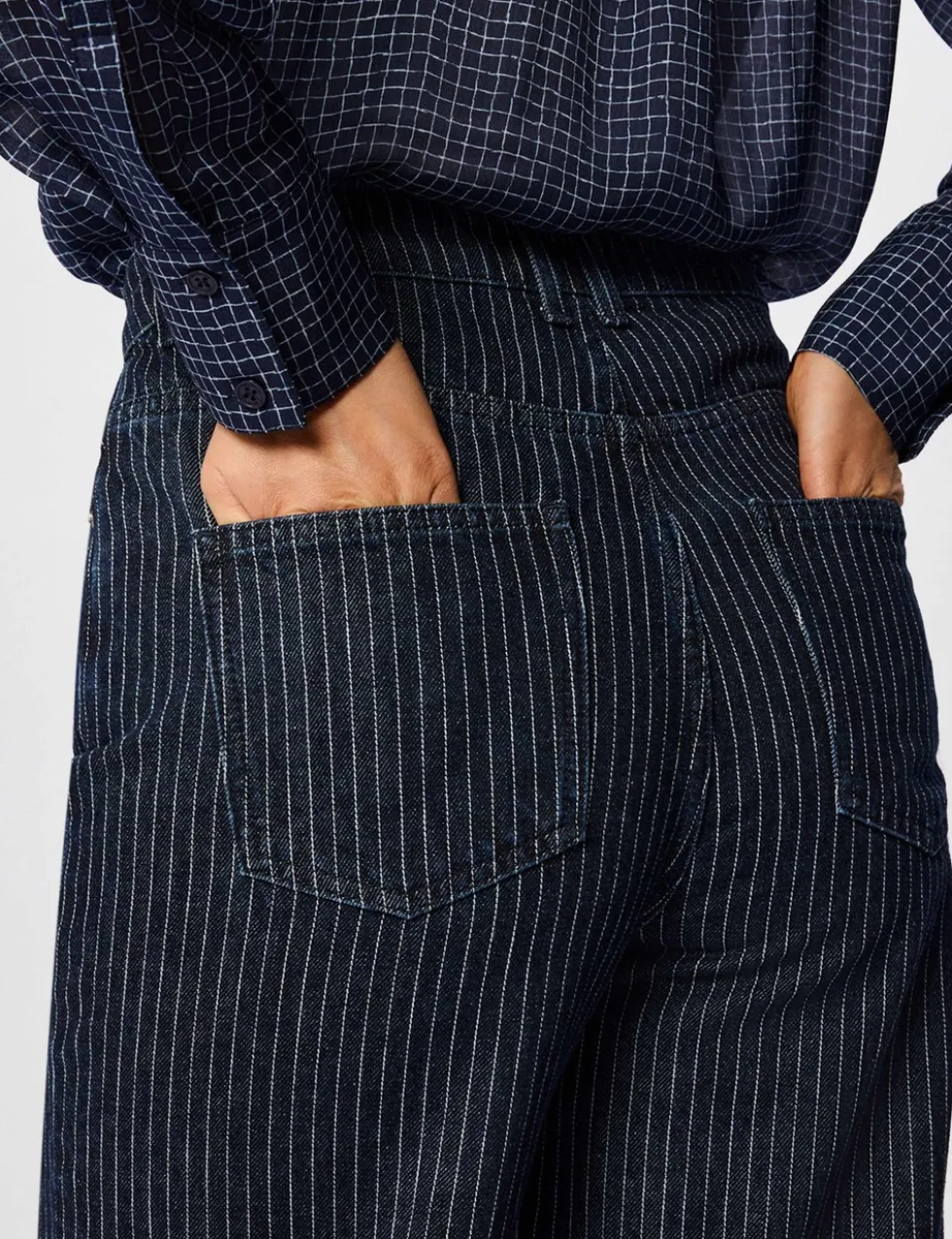 Striped High Waisted Straight Leg Jeans