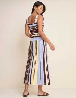 Striped Knitted Square Neck Midi Bodycon Dress