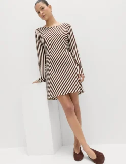 Striped Long Sleeve Mini Shift Dress