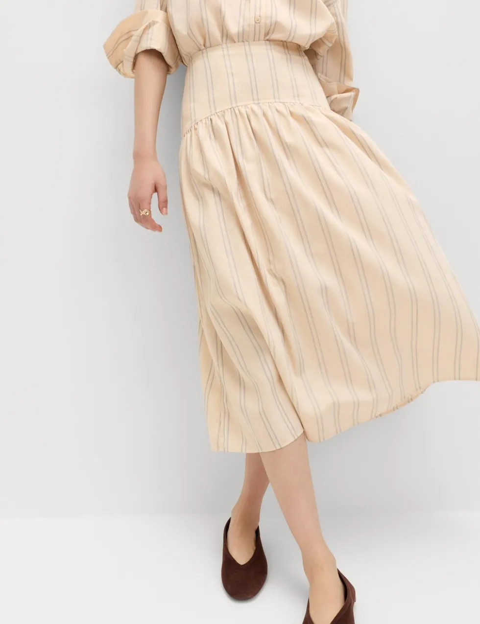Striped Midaxi Circle Skirt With Cotton