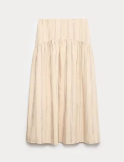 Striped Midaxi Circle Skirt With Cotton