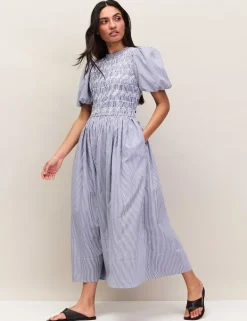 Striped Midaxi Shirred Dress