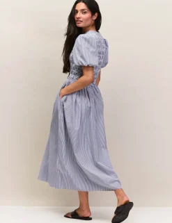 Striped Midaxi Shirred Dress
