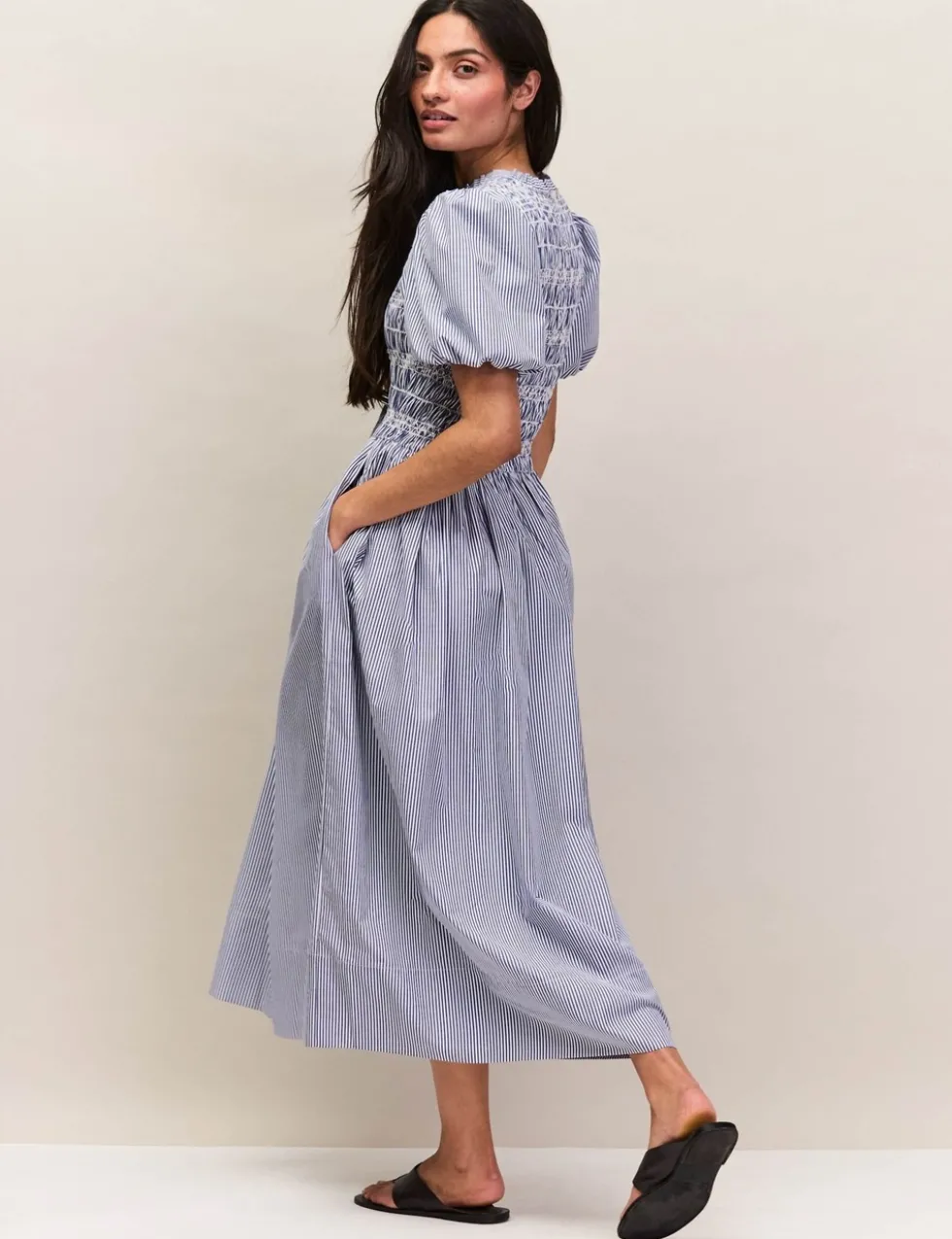 Striped Midaxi Shirred Dress