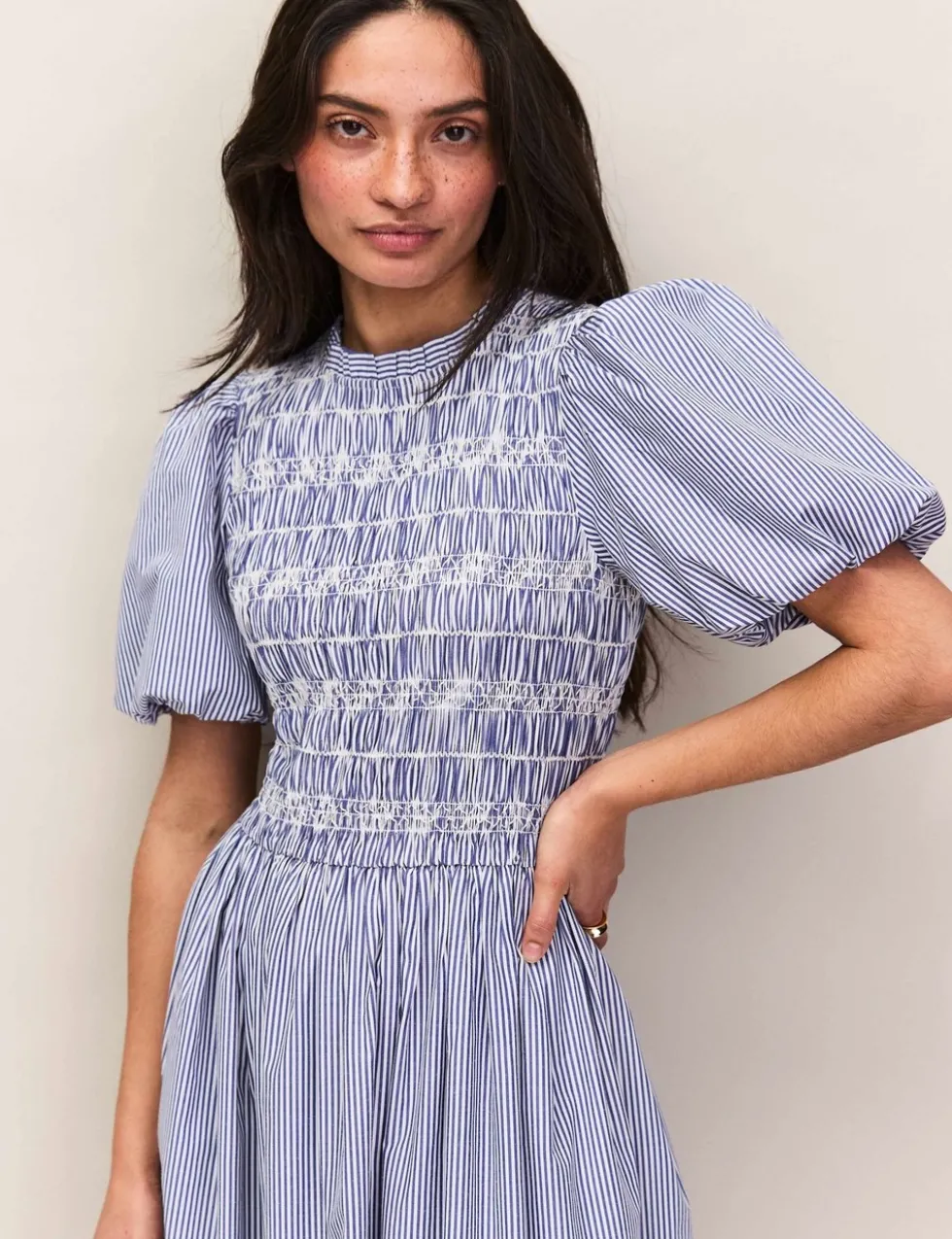 Striped Midaxi Shirred Dress