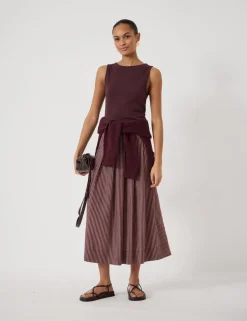 Striped Midi A-Line Skirt