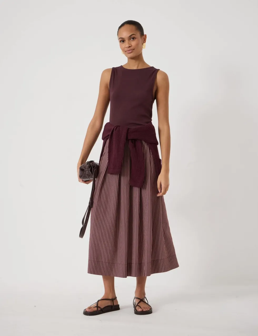 Striped Midi A-Line Skirt