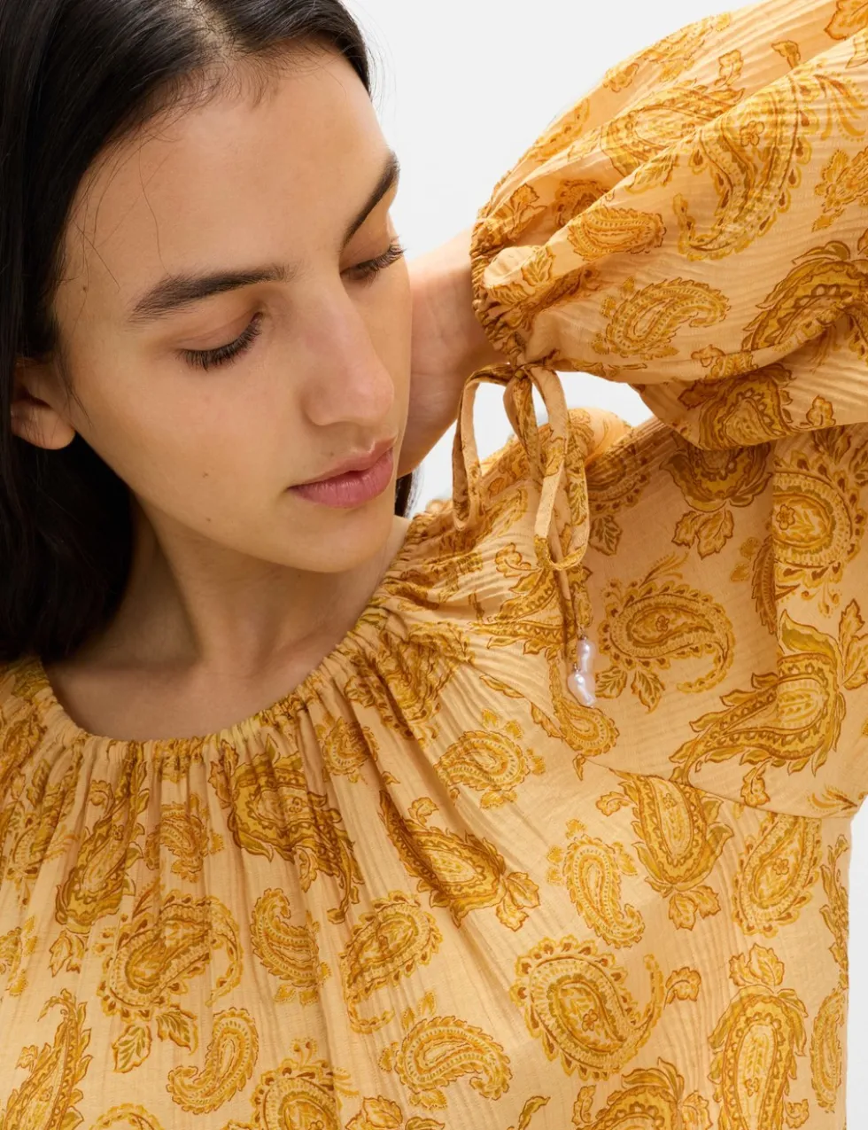 Striped Plisse Tie Detail Blouse