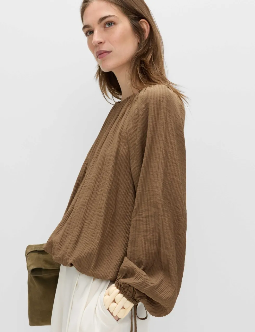 Striped Plisse Tie Detail Blouse