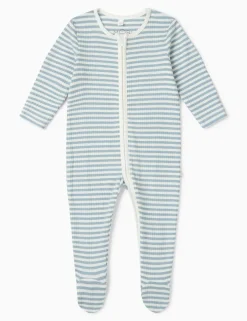 Striped Ribbed Sleepsuit with Cotton