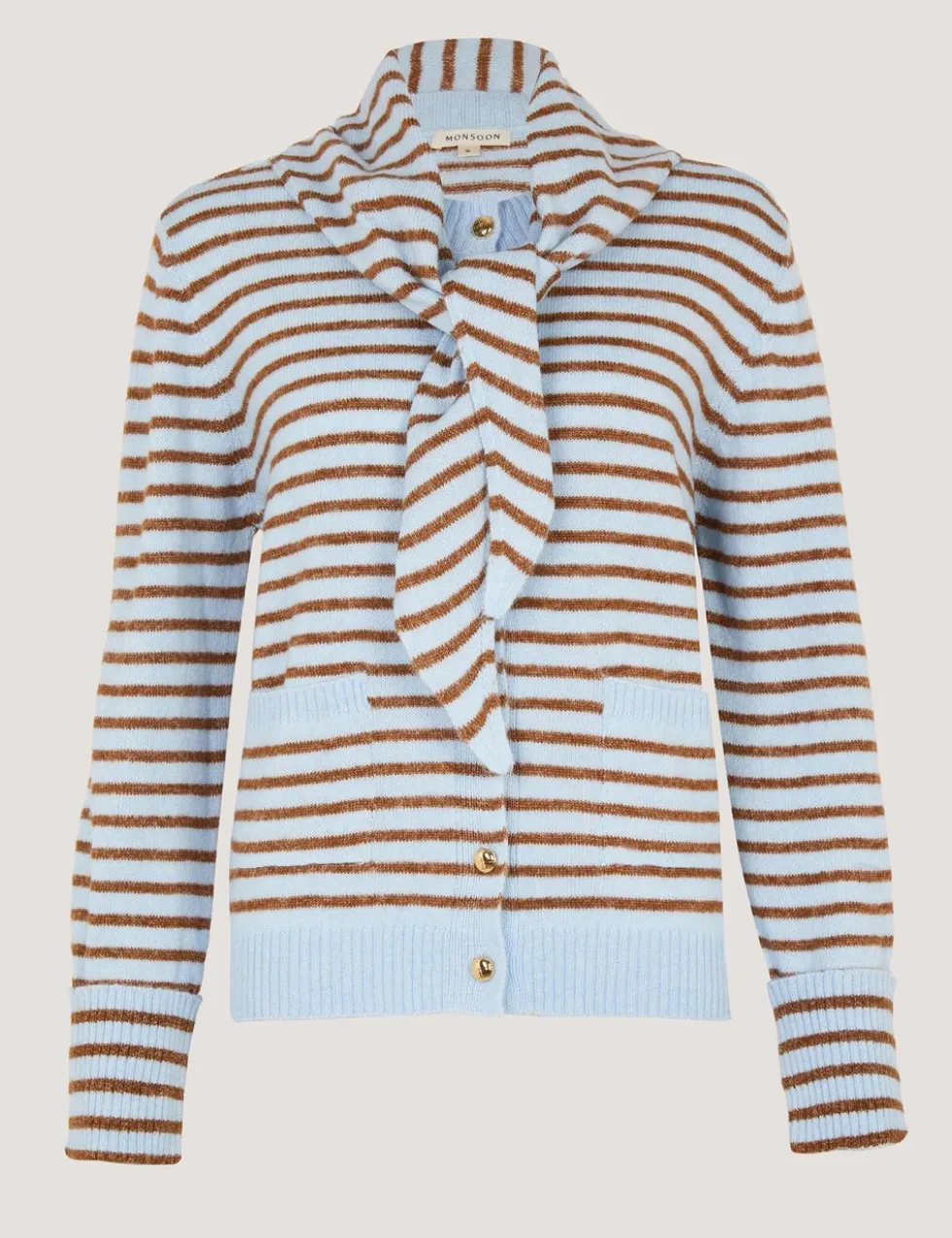 Striped Scarf Button Front Cardigan
