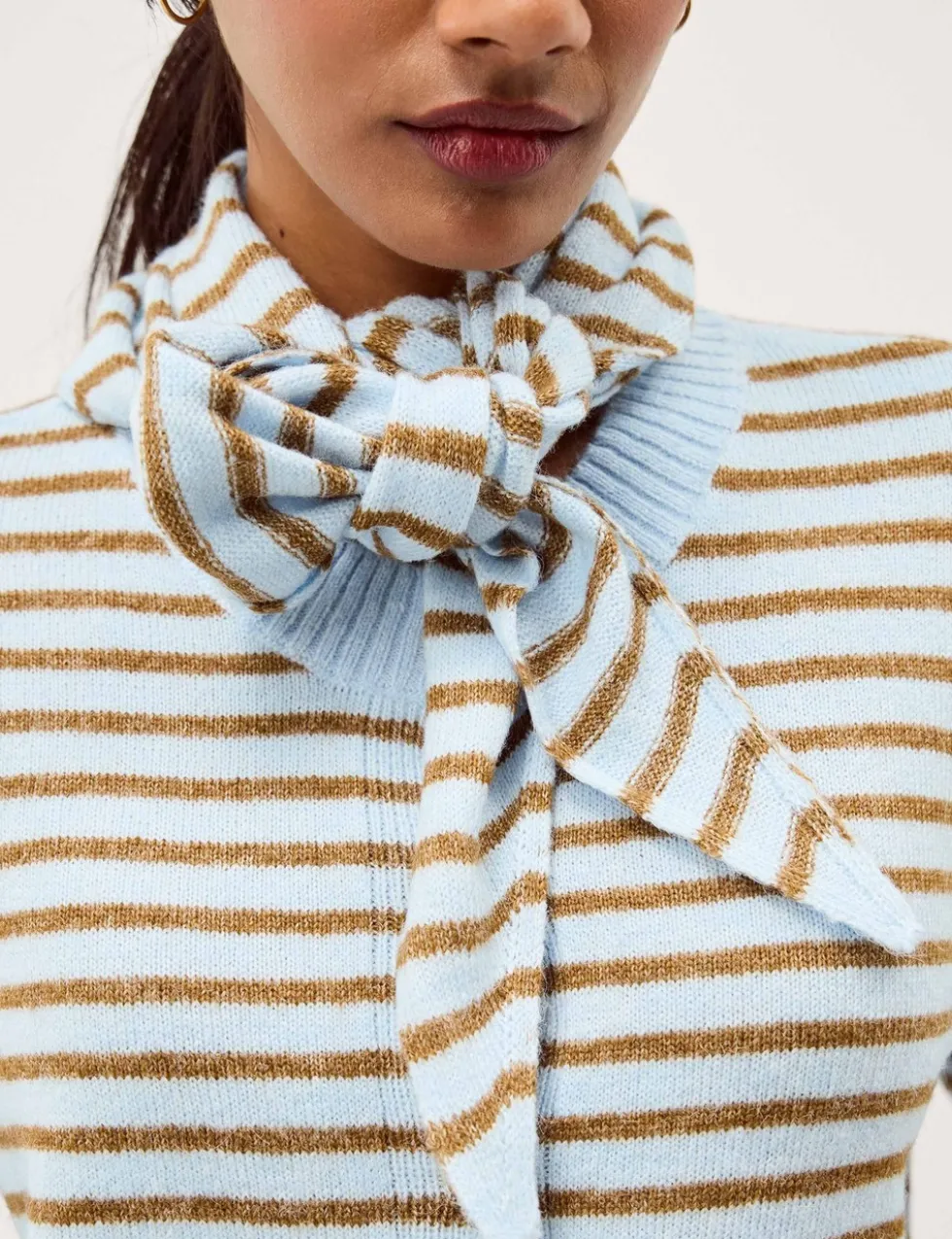 Striped Scarf Button Front Cardigan
