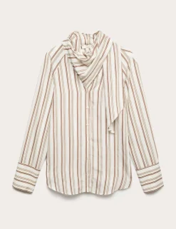 Striped Scarf Neck Detail Shirt