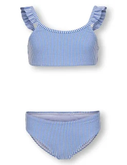 Striped Seersucker Frill Shoulder Bikini (7-14 Yrs)