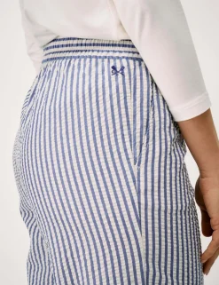 Striped Seersucker Wide Leg Cropped Trousers