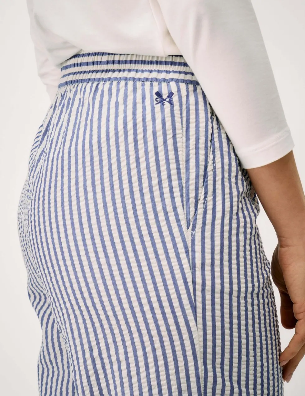 Striped Seersucker Wide Leg Cropped Trousers