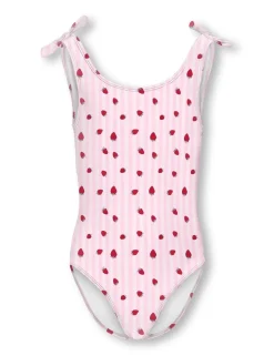 Striped Strawberry Knot Detail Swimsuit (7-14 Yrs)