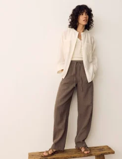 Striped Tapered Trousers with Linen