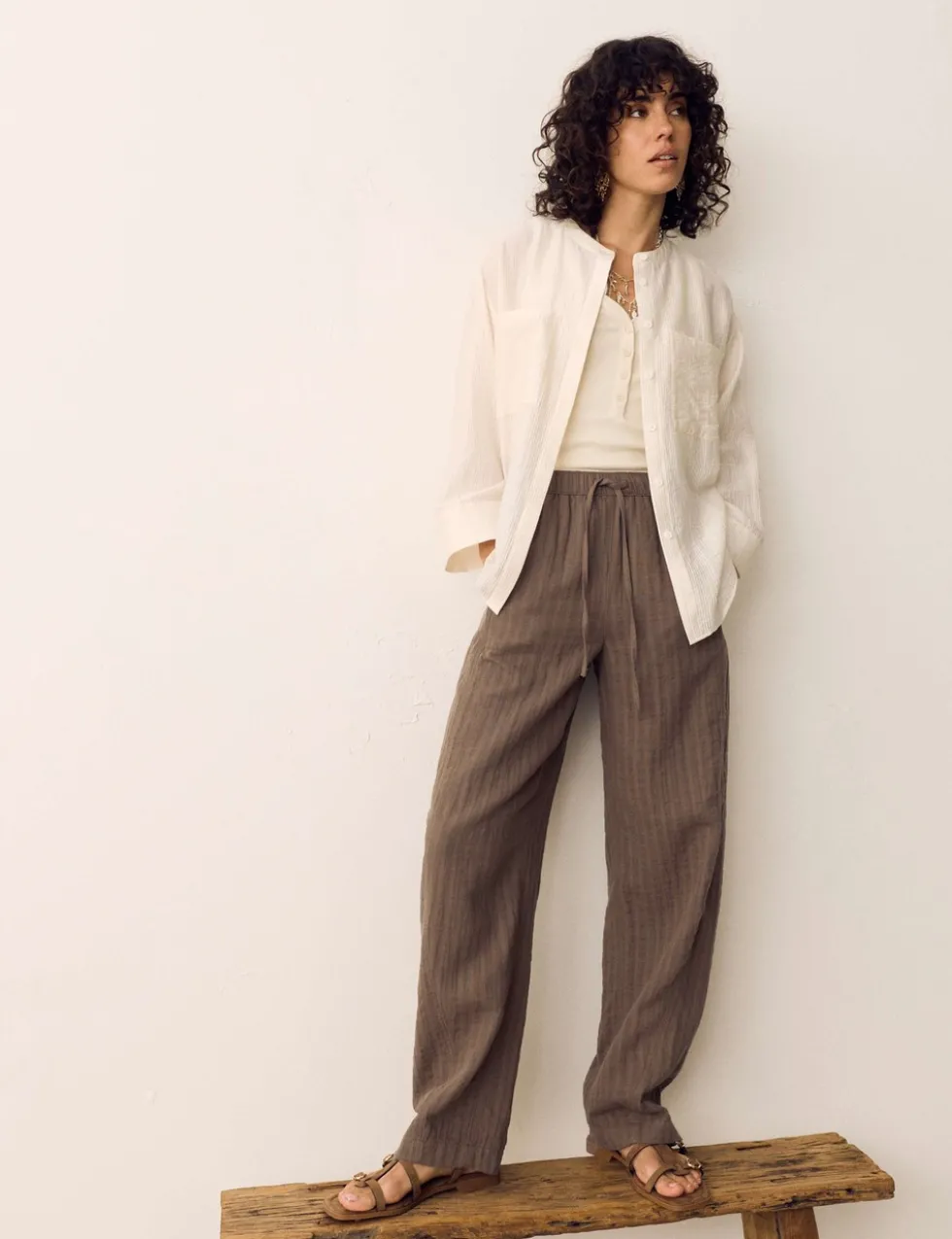Striped Tapered Trousers with Linen