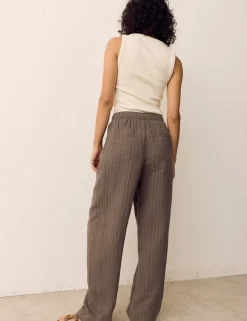 Striped Tapered Trousers with Linen