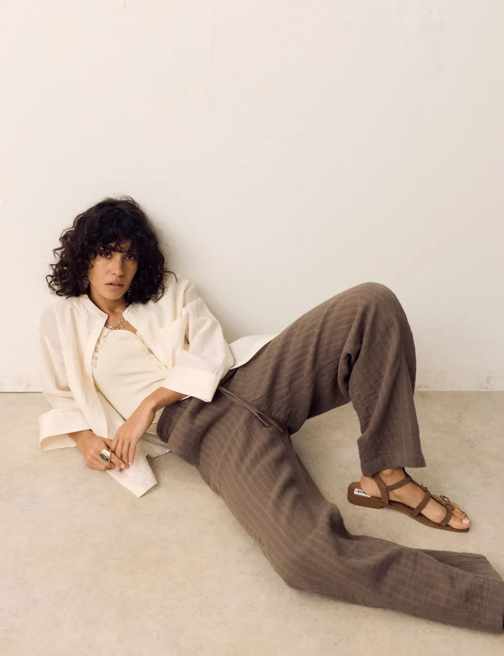 Striped Tapered Trousers with Linen