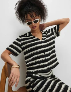 Striped Textured Collared Shirt with Cotton