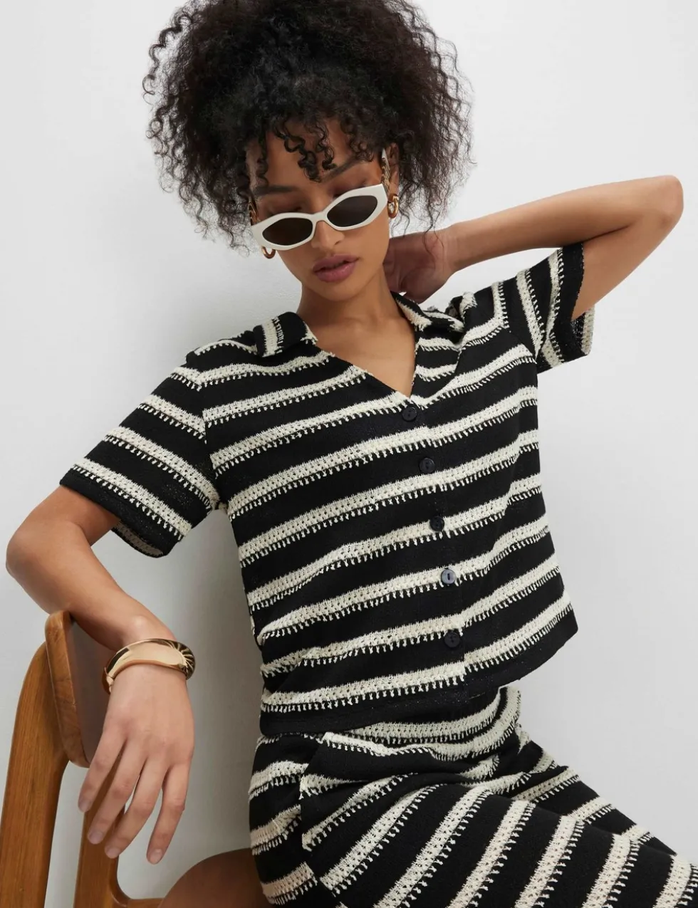 Striped Textured Collared Shirt with Cotton