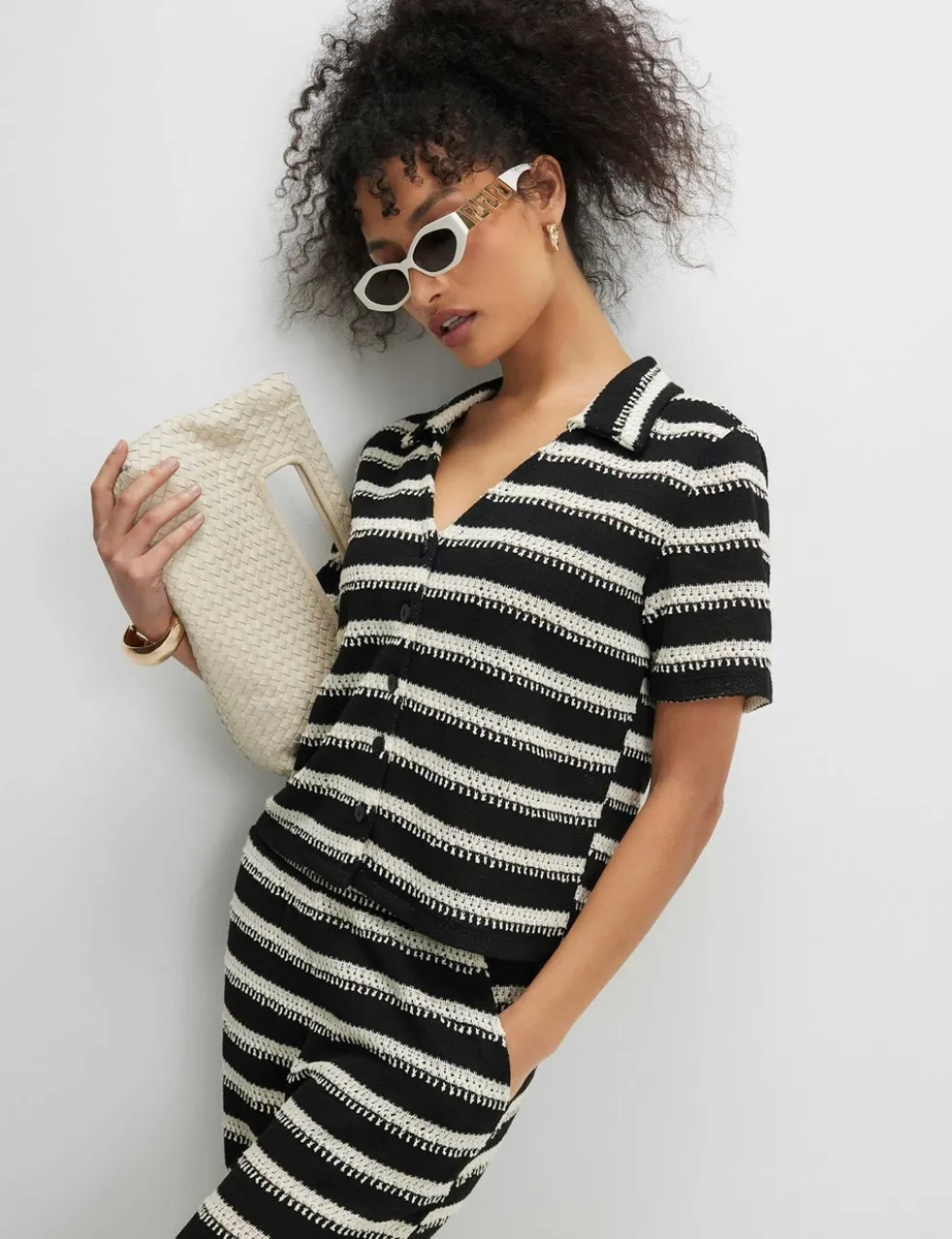 Striped Textured Collared Shirt with Cotton