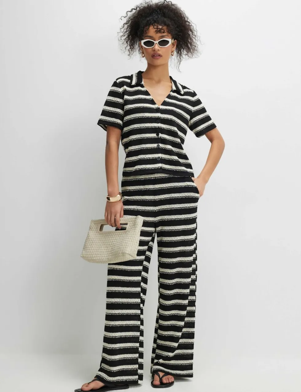 Striped Textured Collared Shirt with Cotton