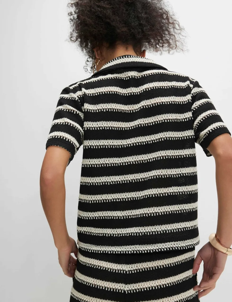 Striped Textured Collared Shirt with Cotton