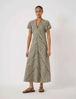 Striped Textured V-Neck Maxi Tea Dress