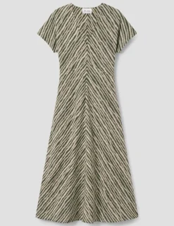 Striped Textured V-Neck Maxi Tea Dress