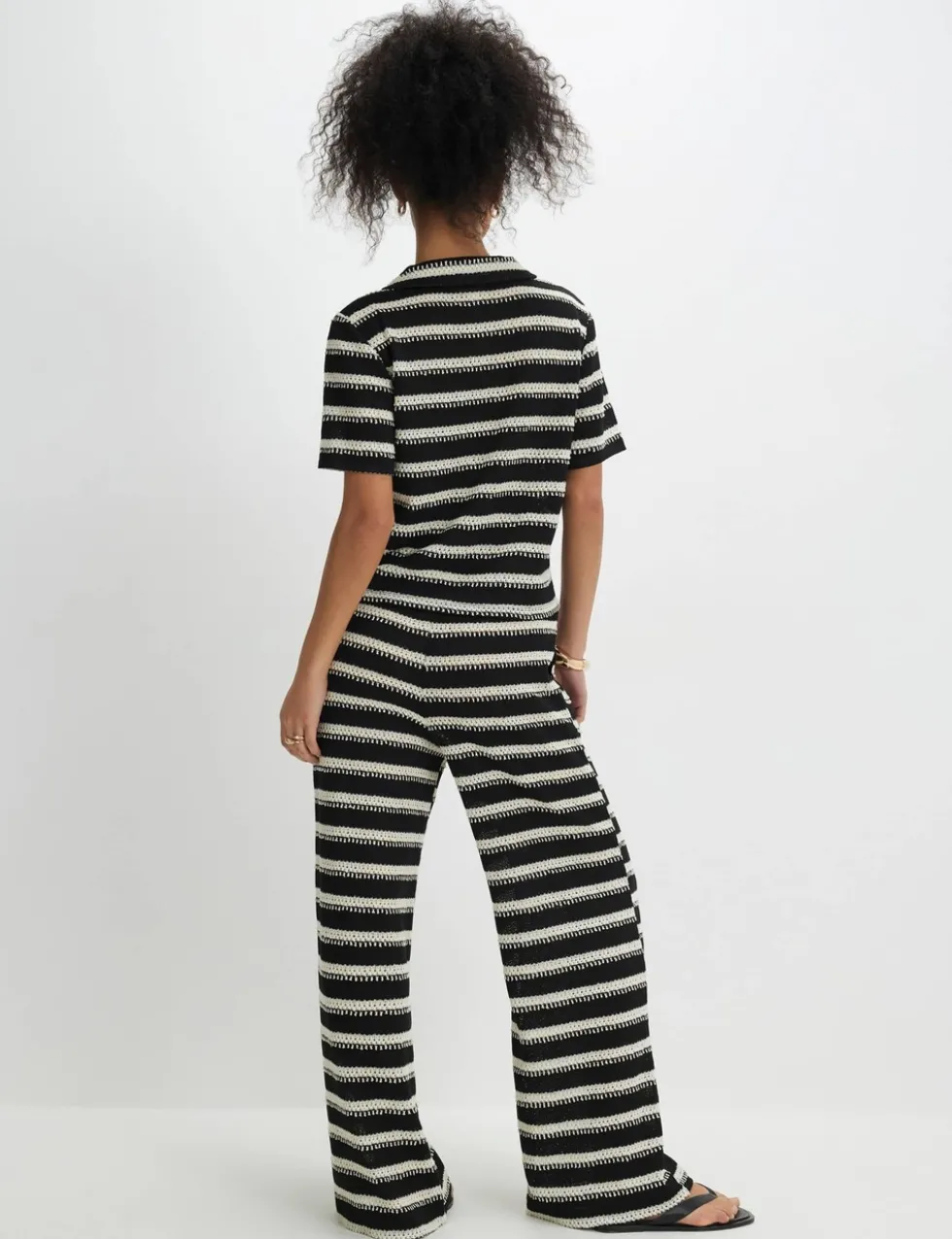 Striped Textured Wide Leg Trousers