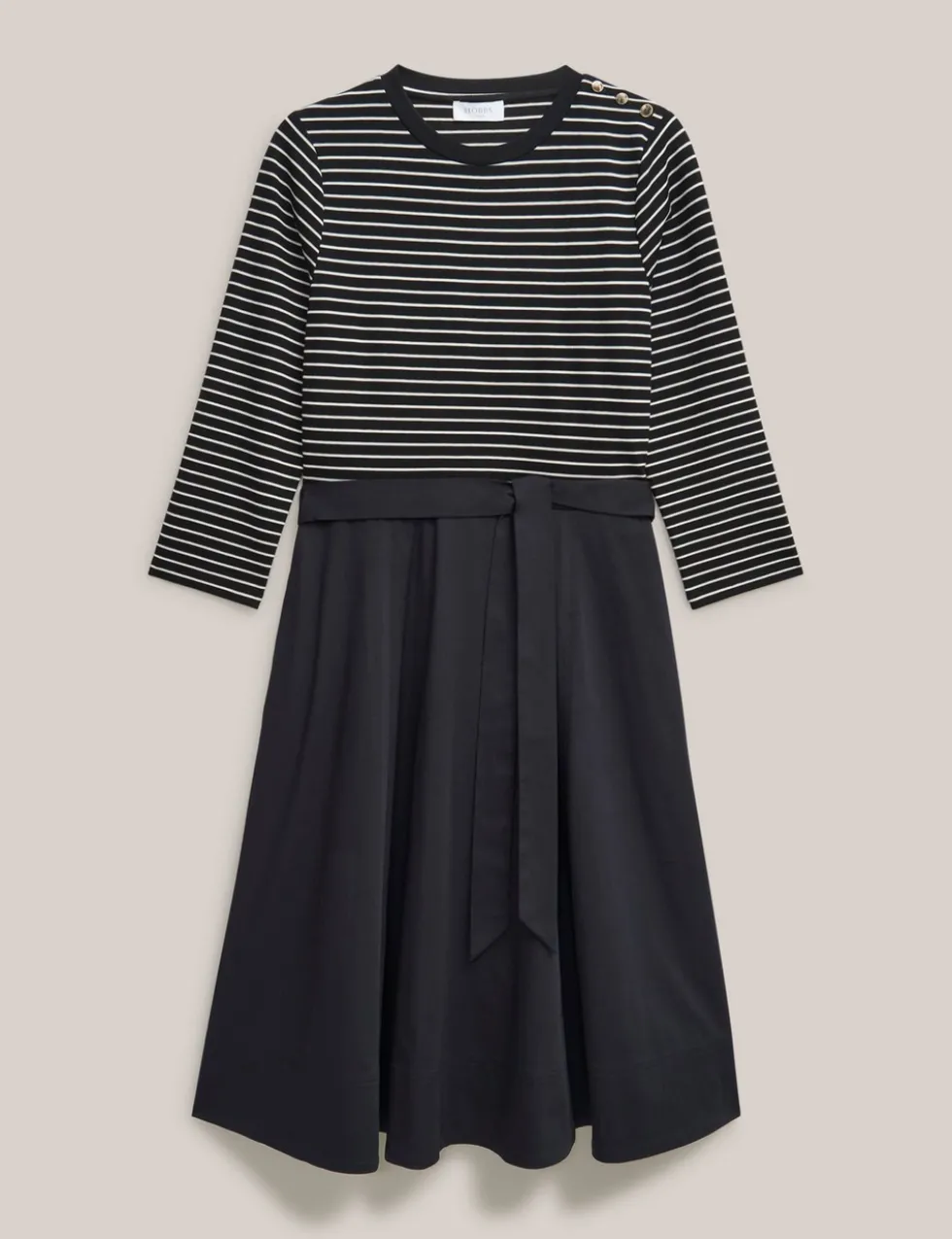 Striped Tie Waist Knee Length Skater Dress