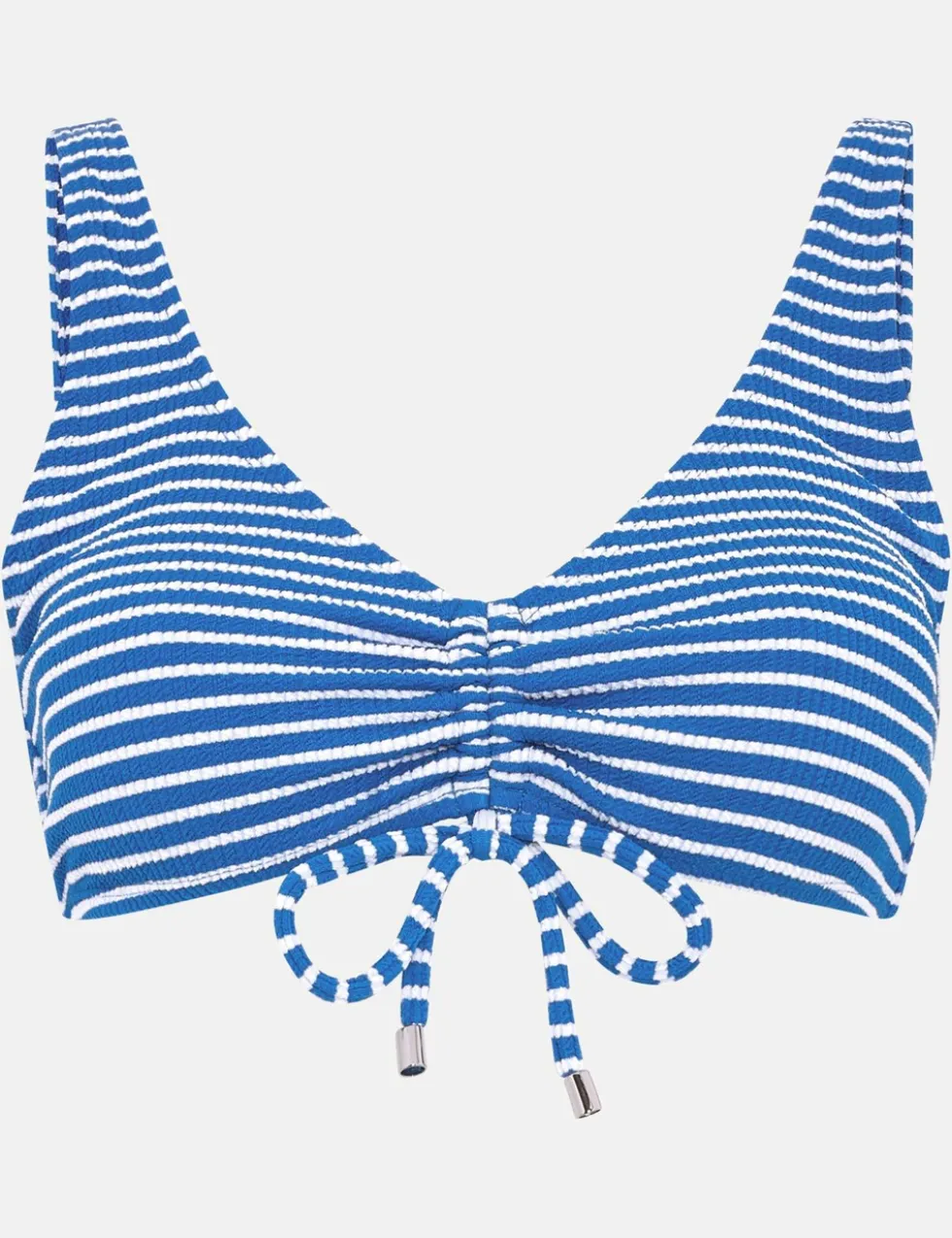 Striped V-Neck Drawstring Bikini Top